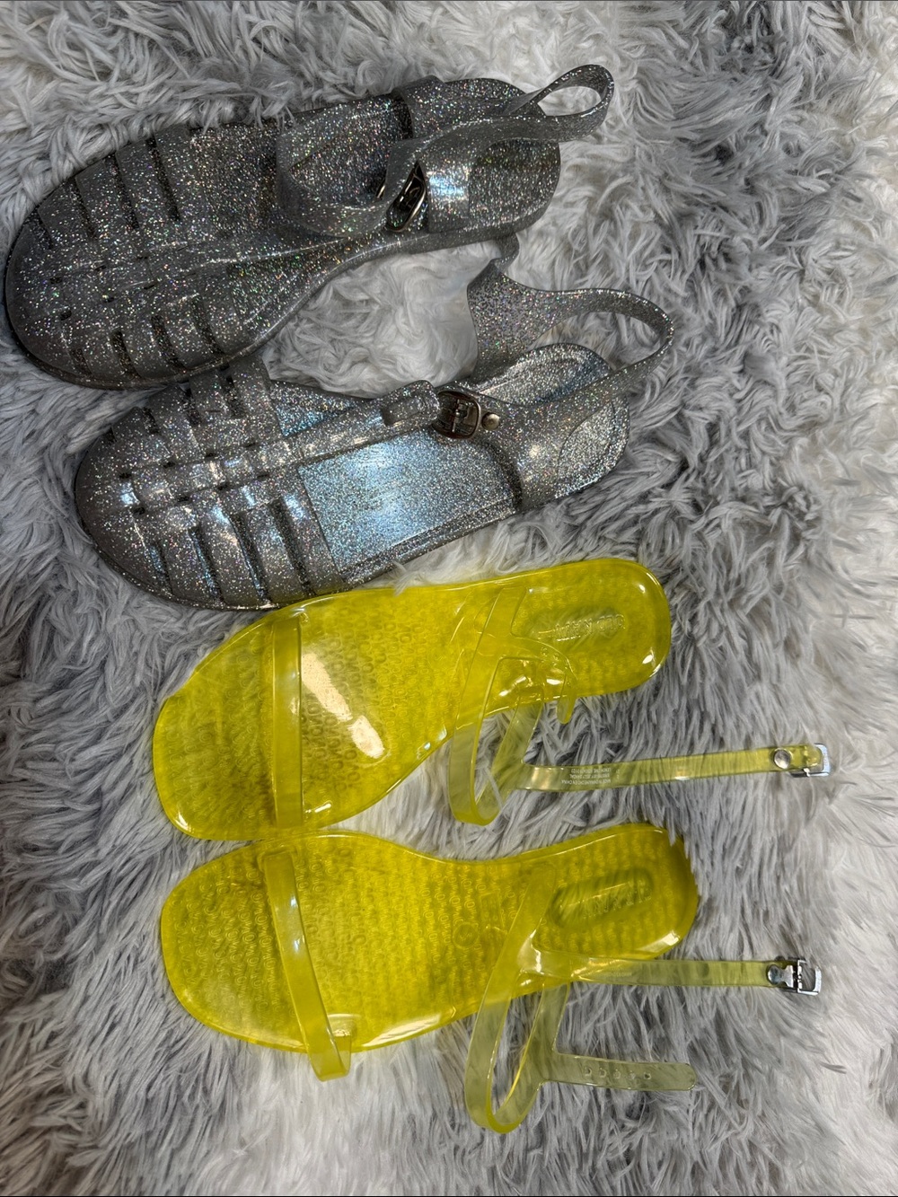 Old Navy Kids Glitter Silver & Translucent Yellow Jelly Sandals